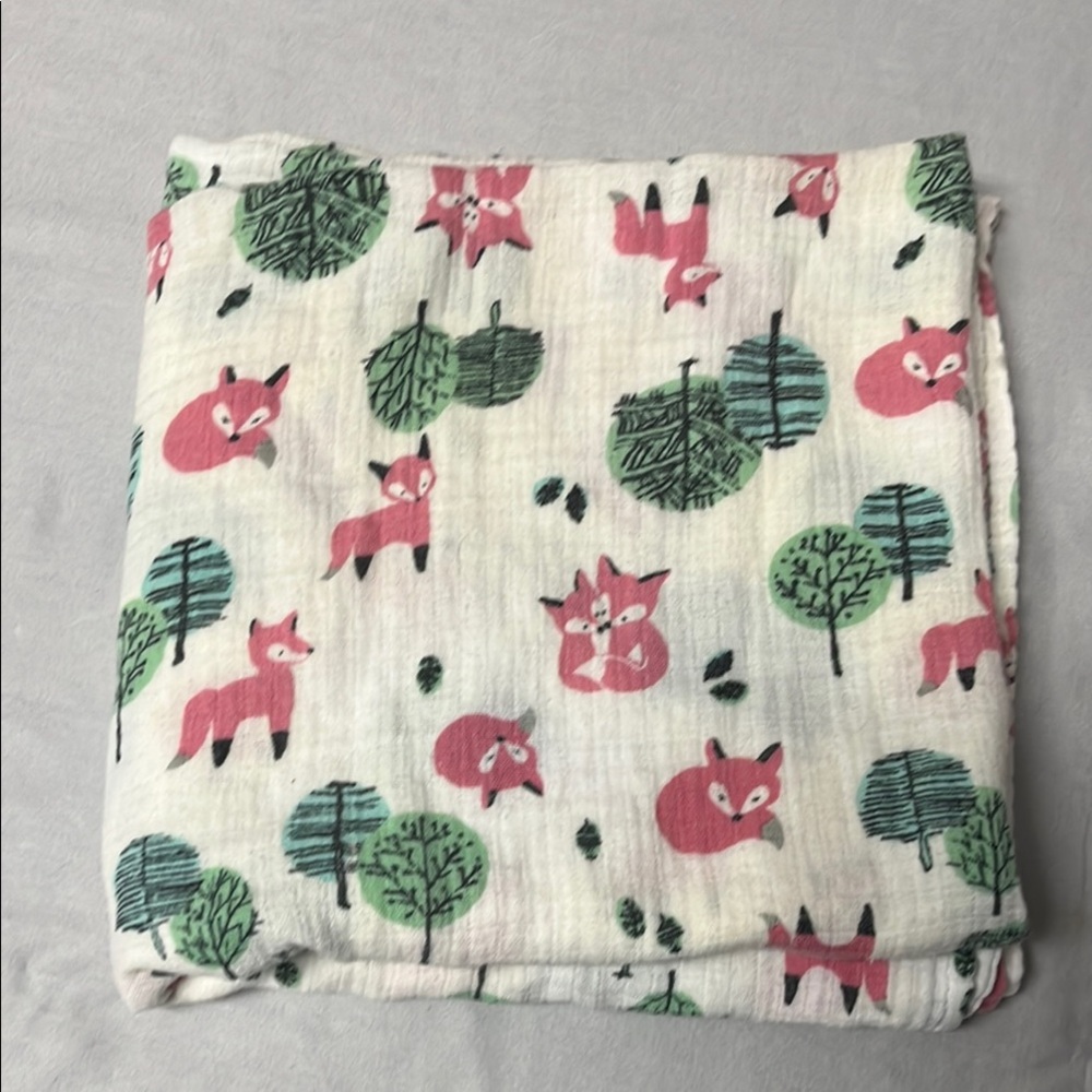 Fox Print Kids muslin swaddle blanket 36x38in